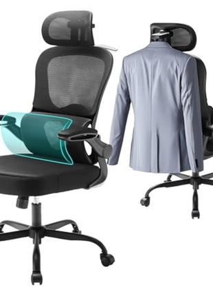Aevoriax N56 Ergonomic Office Chair - Dual Backrest Design, Adjustable Lumbar Support, Thick Padded Seat, Flip-Up Armrests, Tilt Function - Ideal for Home Office, Gaming & Conference, Black