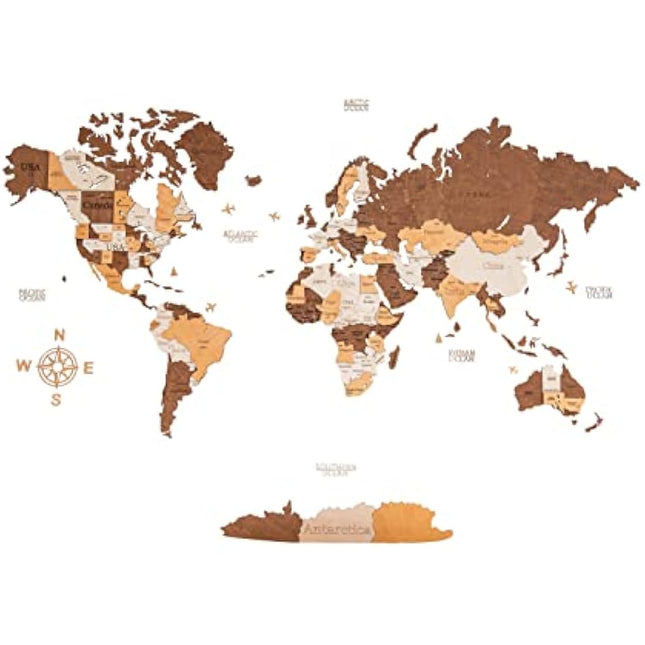 Woodvio 3D Wooden World Map, Decorative Wall Art for Home and Office Décor - size Large (160x85cm)