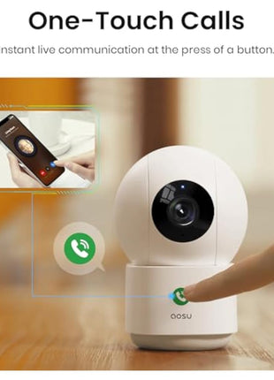 AOSU 2K WiFi Camera Indoor - Nanny Cam for Baby Room & Home, Plug-in, App Control, Pet Dog Monitoring, Motion Tracking, 360°View, 24/7 Recording, One-Touch Call, Two Way Audio