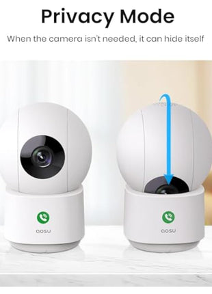 AOSU 2K WiFi Camera Indoor - Nanny Cam for Baby Room & Home, Plug-in, App Control, Pet Dog Monitoring, Motion Tracking, 360°View, 24/7 Recording, One-Touch Call, Two Way Audio