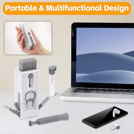 Alyvisun 11 in 1 Laptop Cleaning Kit, Multifunctional Keyboard Cleaner Brush with Keycap Puller for Tablet, Phones, Earphones, PC, Grey