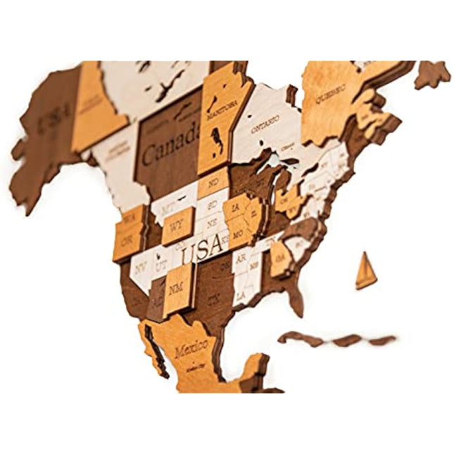 Woodvio 3D Wooden World Map, Decorative Wall Art for Home and Office Décor - size Large (160x85cm)