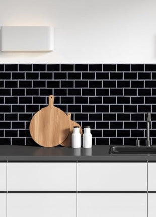 (10-Sheets) Peel and Stick Subway Tile Stickers, Self Adhesive Wall Tiles, Stick on Tile Splashback for Kitchen & Bathroom Black