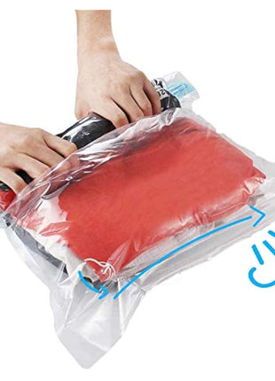 10Pack Travel Space Saver Bags (4 x S, 3 x L, 3 xL), Reusable KFYM Vacuum Travel Storage Bag, Saves 75% of Storage Space, Roll-Up Compression, No Need For Vacuum Machine Or Pump