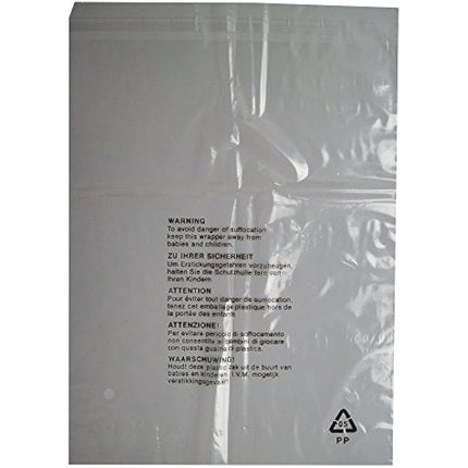 100 CLEAR TRANSPARENT PLASTIC SELF SEAL GARMENT CLOTHING RETAIL PACKAGING BAGS SAFETY WARNING - LARGE SIZE 12x15" 300x380mm 38mu - CLOTHES T SHIRT STORAGE PROTECTION DISPLAY PACKING