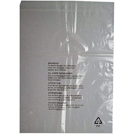 100 CLEAR TRANSPARENT PLASTIC SELF SEAL GARMENT CLOTHING RETAIL PACKAGING BAGS SAFETY WARNING - LARGE SIZE 12x15" 300x380mm 38mu - CLOTHES T SHIRT STORAGE PROTECTION DISPLAY PACKING