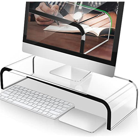 AboveTEK Acrylic Monitor Stand, Premium Large Monitor Riser 20 inch, Crystal Clear Acrylic Laptop Desk Stand for Home Office Printer TV Screen Keyboard Storage
