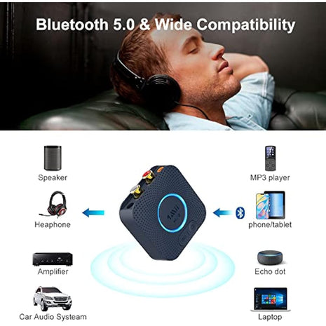 1Mii B06HD Bluetooth 5.1 Receiver for HiFi, aptX HD & Low Latency Bluetooth Audio Adapter with 3D Surround, RCA and 3.5mm Jack Audio Receiver for Music Streaming Sound System, 15Hrs Battery Life