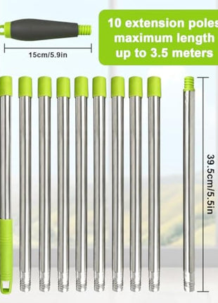 3.6 Meters Window Cleaning Kit Extra Long 2in1 Cleaner Equipment, Professional Window Squeegee Glass Cleaning Tool with Spare Microfiber Cloth Squeegee Strips, Screw-on Type