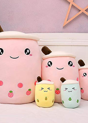 AMOZO Cute Cartoon Boba Milk Tea Soft Plush Doll, Giant Boba Bubble Plushie Stuffed Tea Cup Pillow Gift Toys(Pink,24cm)