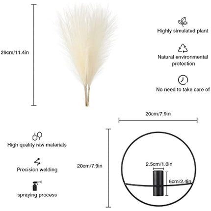 Pretty Jolly Wall Decor, Wall Metal vase Decoration Holder, Wall-Mounted Artificial Flowers, Black Wall Decor Fake Pampas 2 Pack, Wall Art Artificial Greenery, Farmhouse, Boho