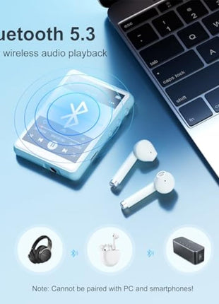 64GB MP3 Player with Bluetooth 5.3 - MECHEN 2.4" Full Touch Screen，Portable Digital HiFi Lossless Sound Music MP3 MP4 Player with Speaker，FM Radio，Line-in Recording，Earphones Included.