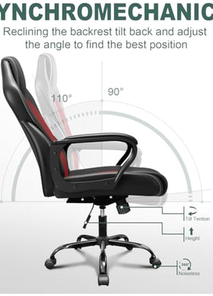 BASETBL Office Chair Executive Chair, High Back Racing Style Ergonomic Swivel Chair for Home Gaming Business, Lumbar Support PU Leather Adjustable Height Durable Comfy Chair Easy to Assemble (Red)