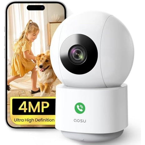 AOSU 2.5K Indoor Camera Wired 5GHz WiFi - Dog Cat Kids & Elderly Monitoring, Plug-In, 24/7 Recording, 360 Pan-Tilt, Two-Way Audio, Alexa Compatible, Dual Band WiFi, Long Range IP Cam