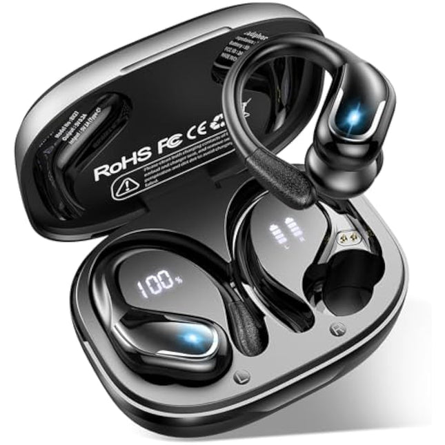 Wireless Earbuds, Ltinist Bluetooth 5.3 Headphones, Wireless Earphones 75H Playtime and HiFi Stereo Sound with Mic, Dual LED Display, IP7 Waterproof in Ear EarHooks, USB-C, Headsets for Sport, Running