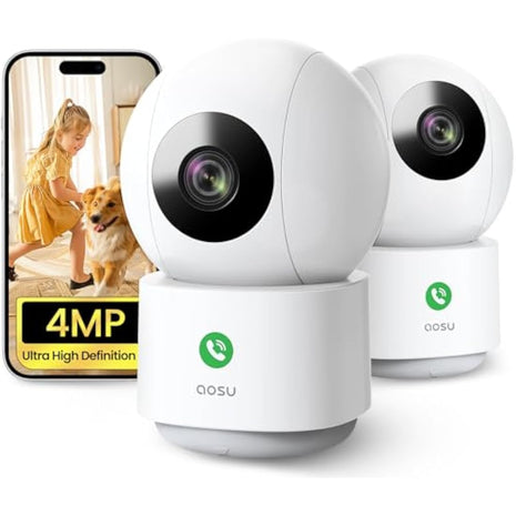 AOSU 2.5K Indoor Cameras 2 Pack – 5Ghz WiFi Plug-In Nanny Cam for Baby & Pets, Motion, Night Vision, Two-Way Audio