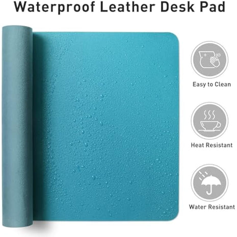 Aothia Leather Desk Mat, Large Mouse Pad, Non-Slip Desk Pad Desk Protector Mat, Waterproof PU Leather Laptop Mat Table Mat Desk Writing Pad for Office and Home (91cmx43cm, Turquoise Blue)