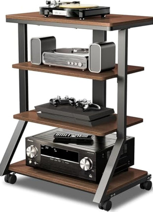 5Rcom HiFi Racks and Stands Audio Rack Cabinet AV Shelf Movement Stand 4 Tiers Wooden Shelves for Turntable Record Player DVD Entertainment Unit Multifunctional Height Adjustable Load Capacity 54KG