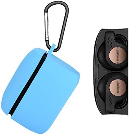 Geekria Silicone Case Cover Compatible with Jabra Elite Active 65t True Wireless Earbuds, Protective Earphones Skin with Keychain Hook (Blue)