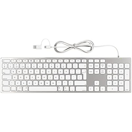 All-Aluminium Wired Keyboard for Apple Mac OS Layout with Numeric Keypad, Durable and Sleek Design, Plug-n-Play Cable Connection in USB-A or USB-C, Compatible with iMac/Mac Mini/MacBook Laptop-Silver