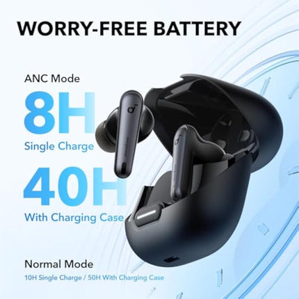 soundcore by Anker Liberty 4 NC Wireless Noise Cancelling Earbuds, 98.5% Noise Reduction, Adaptive Noise Cancelling to Ears and Environment, Hi-Res Sound, 50H Battery, Wireless Charging (black)