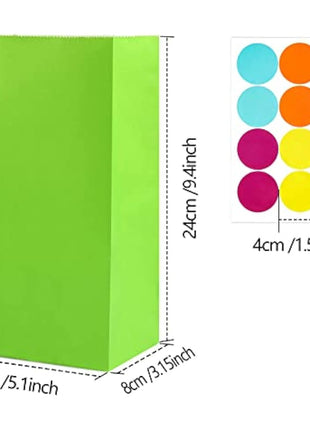 50 PCS Paper Party Bags for Kids, TOOELMON Multi-Color Kraft Paper Gift Bags Candy Goodie Treat Bags with 60 PCS Stickers for Halloween, Christmas, Birthday, Wedding Parties (130 * 80 * 240mm)