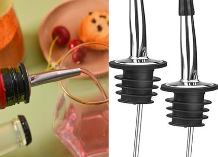 Drink Pourers Stainless Steel with Stoppers for Oils, Whiskey & Cocktails 2PK