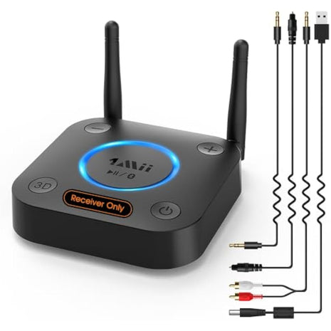 1Mii Long Range Bluetooth 5.1 Receiver with Volume Control, aptX HD Wireless Audio Receiver for HiFi, aptX Low Latency for Old Amp (RCA Digital Optical TOSLINK Coaxial)-B06 Pro