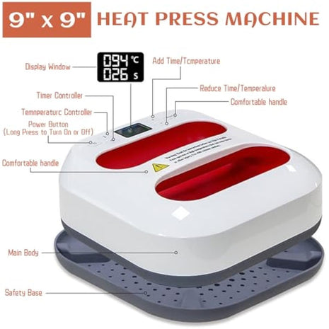 Heat Press, 2 in 1 Heat Press Machine, Portable Iron Press(9" x 9"), DIY Heat Press Fast Heat for Sublimation/HTV Vinyl/Bags/Hat/T-Shirts