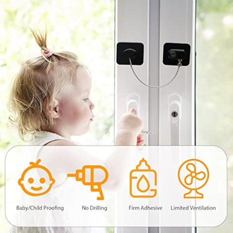 4 Pack Window Safety Locks Adhesive, NewBinn No Drilling Window Restrictors for UPVC, Window Safety Locks Latch for Refrigerator, Cabinets, Drawer, Fridge Lock with Keys for Kids and Pets, Black