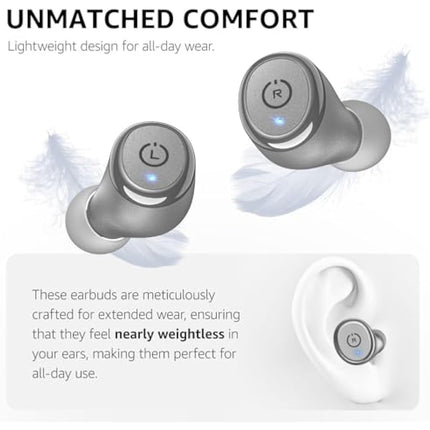 TOZO T10 Wireless Earbuds Bluetooth 5.3 Headphones, App Customize EQ, Ergonomic Desigh, 55H Playtime, Wireless Charging Case, IPX8 Waterproof Powerful Sound in-Ear Headset Grey(New Upgraded)