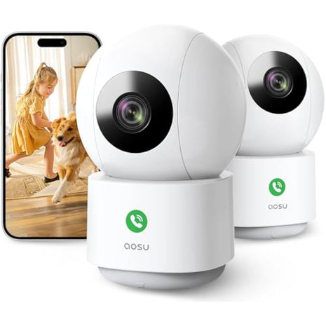 AOSU 2K Indoor Cameras 2-Pack – Plug-In WiFi Nanny Cam for Baby & Pets, Motion, Night Vision, Two-Way Audio