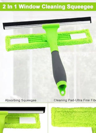 3.6 Meters Window Cleaning Kit Extra Long 2in1 Cleaner Equipment, Professional Window Squeegee Glass Cleaning Tool with Spare Microfiber Cloth Squeegee Strips, Screw-on Type