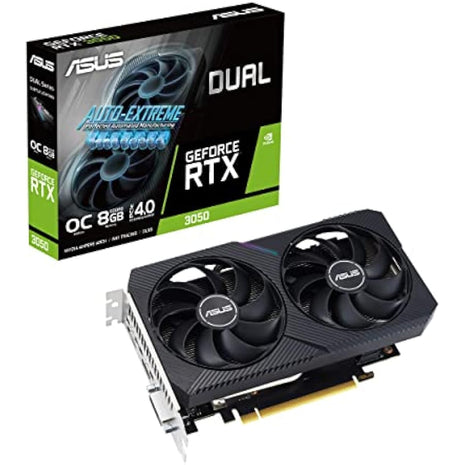 ASUS Dual NVIDIA GeForce RTX 3050 OC Edition Gaming Graphics Card (PCIe 4.0, 8GB GDDR6 memory, HDMI 2.1, DisplayPort 1.4a, 2-slot design, Axial-tech fan design, 0dB technology, and more)