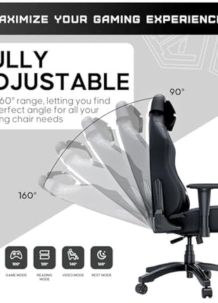 Anda Seat Luna Large Gaming Chair for Adults - Ergonomic Reclining Video Game Chairs, PVC Leather Computer Home Office Chair, Heavy Duty Neck & Back Lumbar Support - Black Folding Recliner Seat