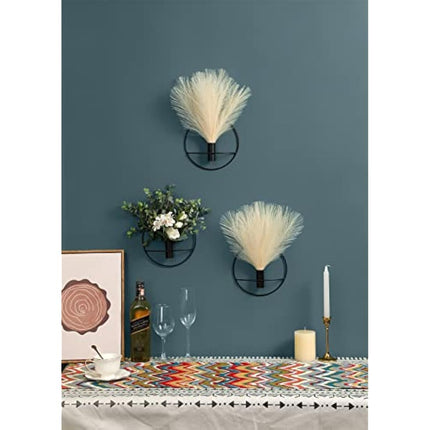 Pretty Jolly Wall Decor, Wall Metal vase Decoration Holder, Wall-Mounted Artificial Flowers, Black Wall Decor Fake Pampas 2 Pack, Wall Art Artificial Greenery, Farmhouse, Boho