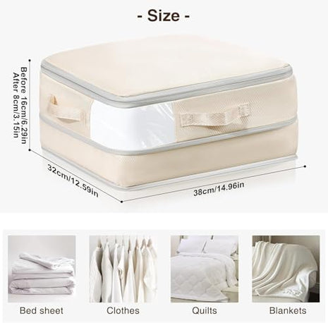 6-Pack Ultra Space Saving Self Compression Organizer - Compression Storage Bags with Zipper, Duvets Storage Organiser for Blanket, Clothing, Bedding,