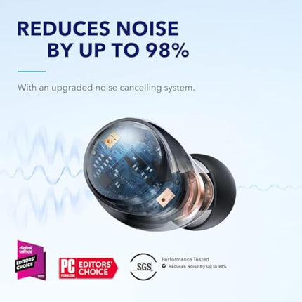 soundcore by Anker Space A40 Adaptive Active Noise Cancelling Wireless Earbuds, Reduce Noise By Up to 98%, Ultra Long 50H Playtime, 10H Single Playtime, Hi-Res Sound, Comfortable Fit, Wireless Charge