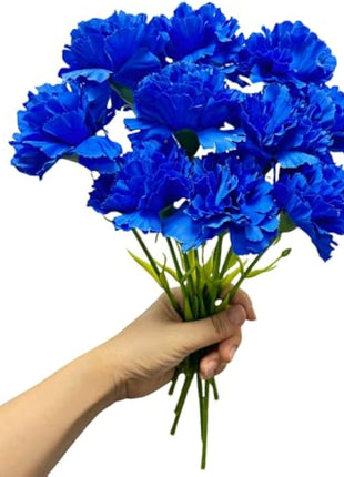 11 Inch Bouquets 10 Stem Carnations,Outdoor UV Resistant No Fade Artificial Flower,Mini Carnation Silk Petals Fake Flowers Forever Plants for Photo Props Home Party and Wedding Decor (Dark Blue)