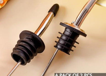 Drink Pourers Stainless Steel with Stoppers for Oils, Whiskey & Cocktails 2PK