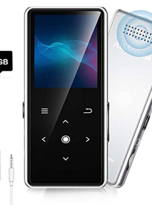 64GB MP3 Player with Bluetooth 5.2, AiMoonsa Music Player with Built-in HD Speaker, FM Radio, Voice Recorder, HiFi Sound, E-Book Function, Earphones Included