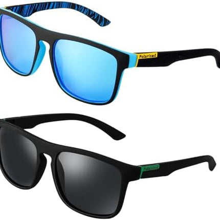 2pcs Sunglasses Mens, UV400 Protection Polarised Sunglasses Retro Sun Glasses Outdoors Sports Golf Cycling Fishing Hiking Eyewear sunglasses for Men