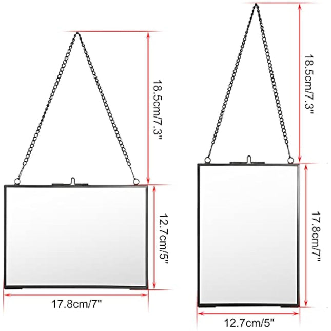 SUMTree Set of 2 Black Glass Hanging Photo Picture Display Frame, Floating Glass Picture Frame with Chain for Family Tree Mini Photo, Gallery Wall Art Work, Pressed Flower, collage, etc, 5 * 7 inch