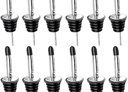 Drink Pourers Stainless Steel with Stoppers for Oils, Whiskey, Cocktails 12 Pack