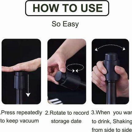 Vacuum Wine Bottle Stopper With Time Recorder Keeps Your Wine Really Fresh 2 Pk