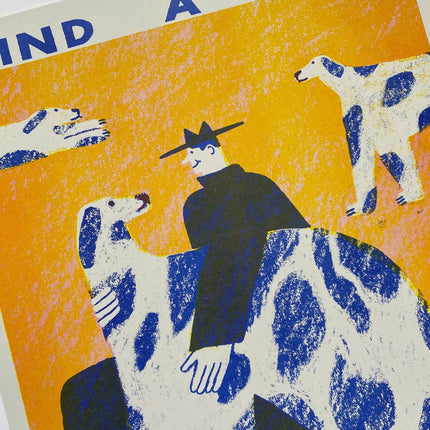 Find a dog and Stroke It riso print (A3)