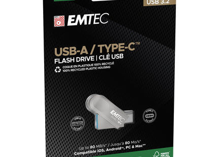EMTEC 64GB Dual USB-A 3.2 / USB-C D280 Flash Drive