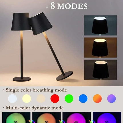 Cordless LED Table Lamp RGB Rechargeable Desk Light IP54 Touch Dimmable 2 Pack