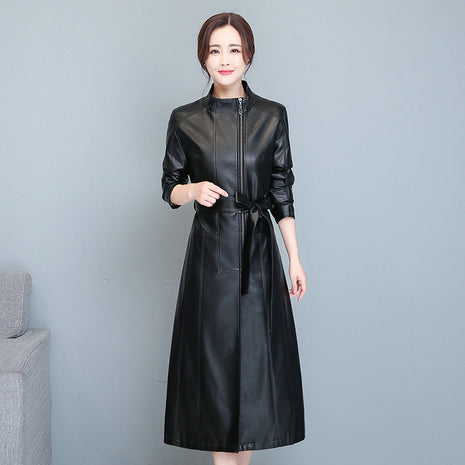 Women's Mid-length Slim-fit Over-the-knee Sheepskin Trench Coat