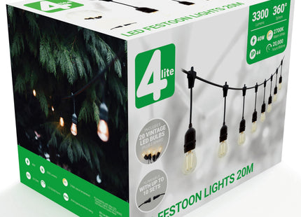 4lite Festoon Lighting Outdoor String Lamps with E27 Screw Warm White LED Bulbs